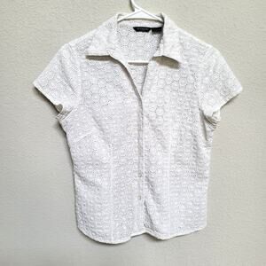 Autograph Shirt Womens Medium White Lace Short Sleeve Summer Vintage Y2K